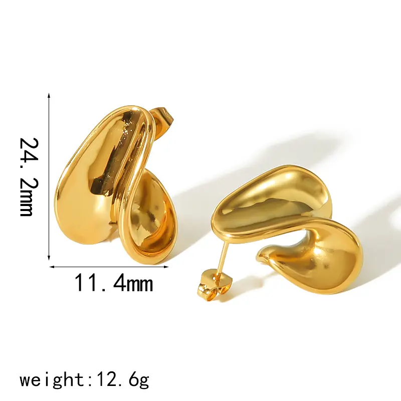 1 Pair Simple Novelty Style Irregular Curved Shape Stainless Steel 18K Gold Plated Women's Stud Earrings  h5 Picture2